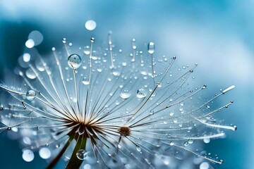 Naklejka premium In the world of macro photography, a dandelion seed becomes a breathtaking marvel with a shiny dew water drop generative ai technology 