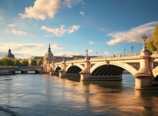 Fototapeta premium Beautiful Museum near the river, bridge over the river. Created with Generative AI technology.