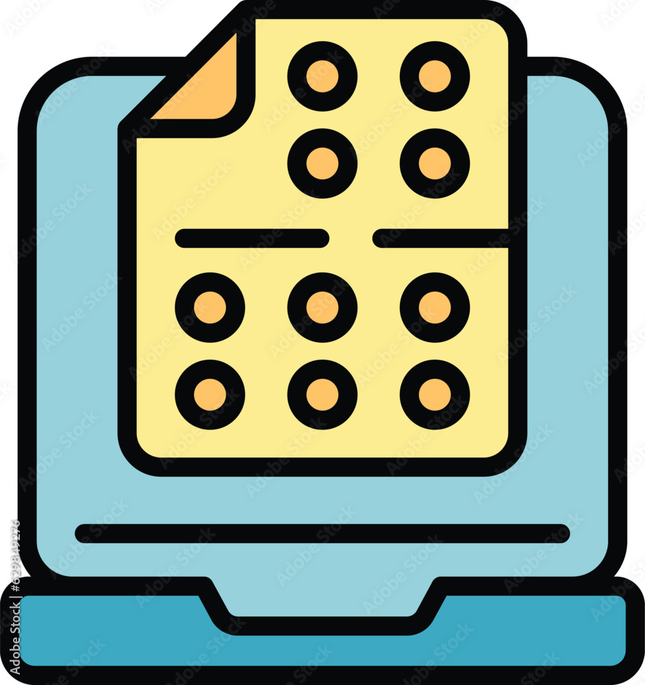 Poster online exam icon outline vector. digital test. school computer color flat