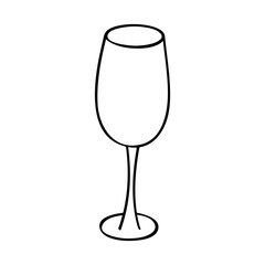 Hand drawn wine glass illustration. Alcohol drink clipart in doodle style. Single element for design