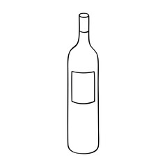 Hand drawn wine bottle illustration. Alcohol drink clipart in doodle style. Single element for design