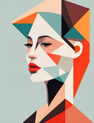 Colorful pop art woman portrait with geometric shapes in HQ HD
