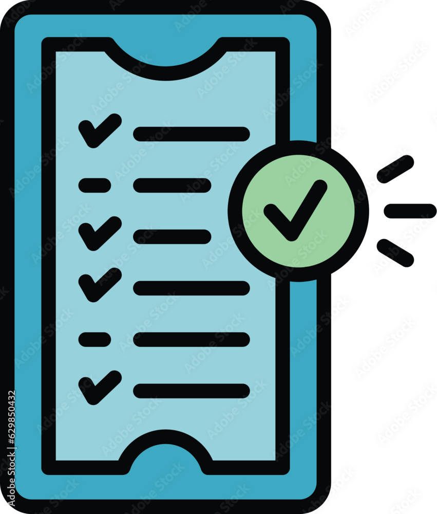 Poster smartphone quiz icon outline vector. school study. computer test color flat