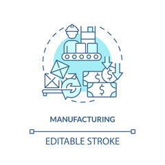 2D editable manufacturing blue thin line icon concept, isolated vector, illustration representing overproduction.