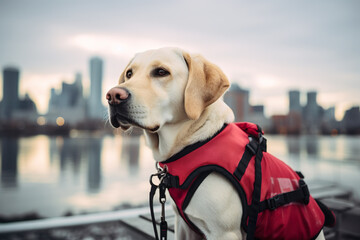 Ai generated image of guide dog in the city