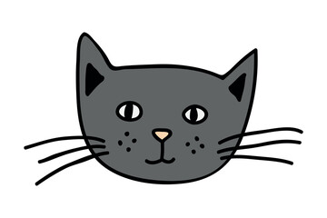 Hand drawn cat muzzle clipart. Cute pet face doodle