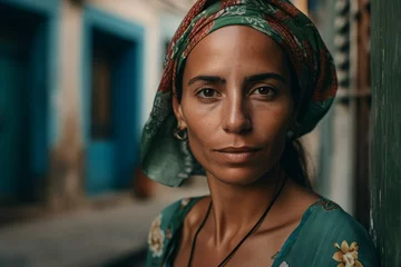Zelfklevend Fotobehang Cuban woman photo. Generate Ai © nsit0108