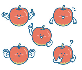 Illustration of apple character pose set