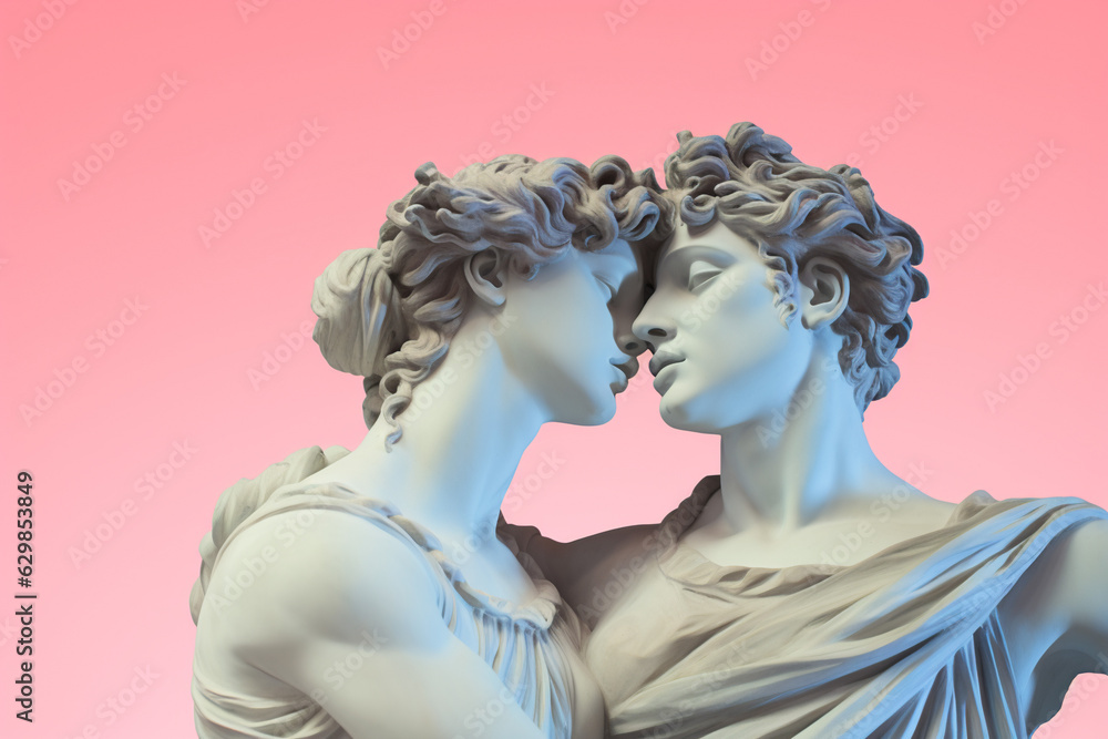 Wall mural greek statue of two women in love on a pastel background, lgbtq concept