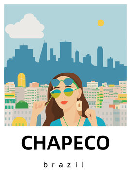 Chapeco: Flat design tourism poster with a cityscape of Chapeco (Brazil)