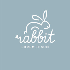 Minimalistic and stylish Rabbit emblem. Modern graphics. Vector illustration with text in a fashionable simple style.