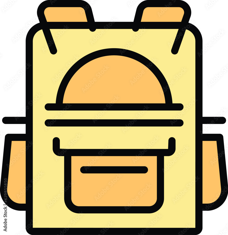 Poster study backpack icon outline vector. case learn. data training color flat