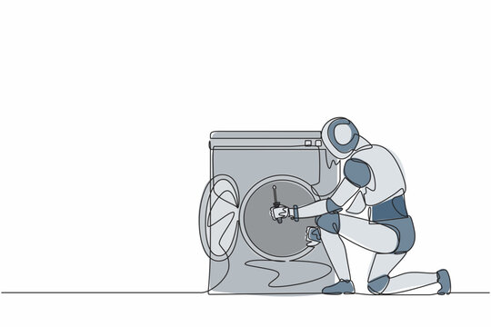 robot repairing washing machine, line art clip art preview