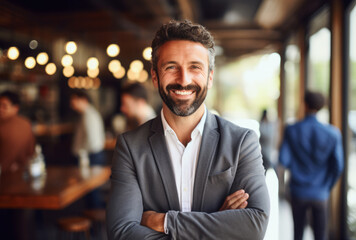 Portrait of a proud business owner in his business premises. Generative AI.