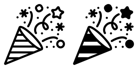ofvs413 OutlineFilledVectorSign ofvs - confetti popper vector icon . isolated transparent . black outline and filled version . AI 10 / EPS 10 / PNG . g11753