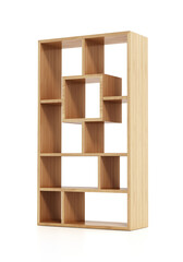 Modern bookshelf isolated on white background. 3D illustration