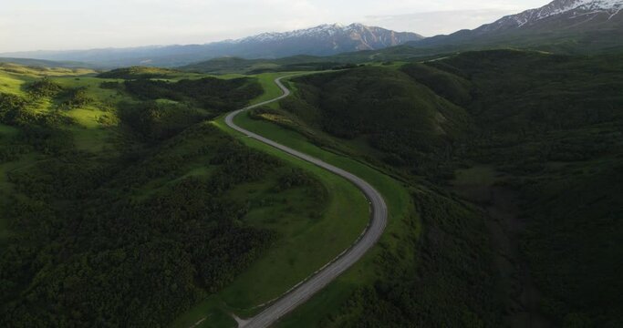 Gorgeous Mountain Road Scenery near Snowbasin, on Trapper's Loop Road in Ogden, Utah - Aerial