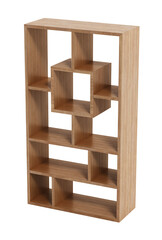 Modern bookshelf isolated on transparent background. 3D illustration