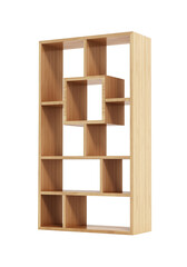 Modern bookshelf isolated on transparent background. 3D illustration