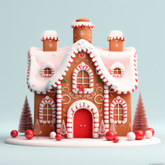A beautiful fairy-tale Christmas gingerbread house. The concept of Christmas. Minimalism. Banner.