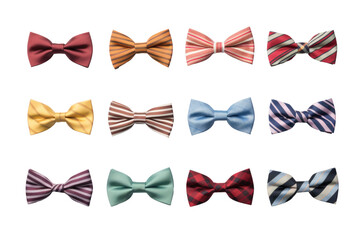 Many different bow ties, single color and striped, isolated, white background