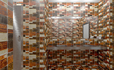 Wash basins in the public restroom. 3D rendering.