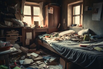 Messy dirty room. Generate Ai