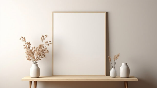 Fototapeta Mockup poster frame in minimalist modern interior