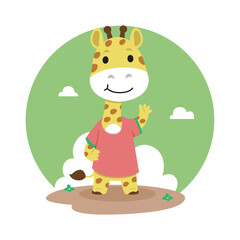 Baby Giraffe Greetings Cartoon Illustration