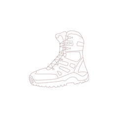 Footwear. Drawn elements for camping and hiking. Wilderness survival, travel, hiking, outdoor recreation, tourism.