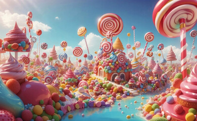 Colorful Sweets land Background, Generative AI Illustration.