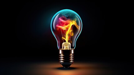 A colorful glowing idea bulb lamp visualization of brainstorming bright idea and creative thinking, generative ai