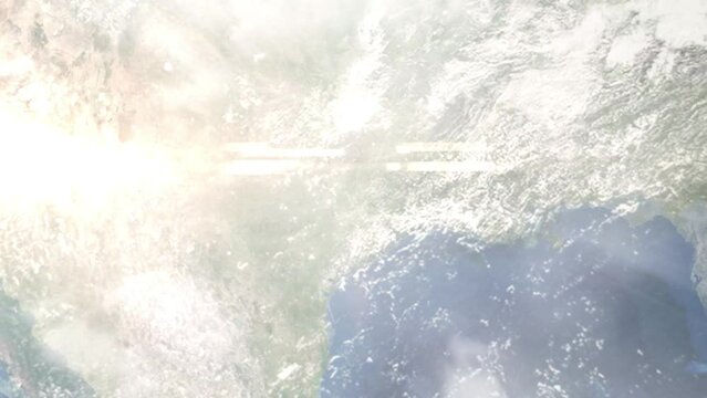 Zoom in from space and focus on Bryan, Texas, USA. 3D Animation. Background for travel intro. Elements of this image furnished by NASA