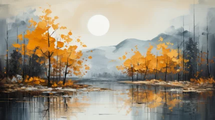 Deurstickers Autumn abstract paint. Generative Ai © Vika art
