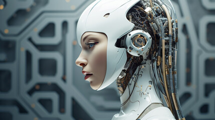 Generative intelligent AI technology women robotic cyborg future generative AI photo