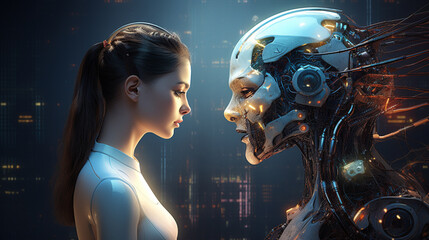 Generative intelligent AI technology women robotic cyborg future generative AI photo