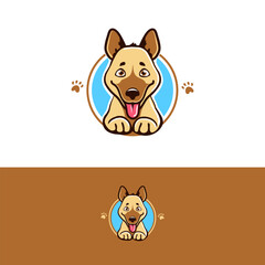 Cute cartoon doggy with smiling face, pet shop or dog logo illustration - 629865056