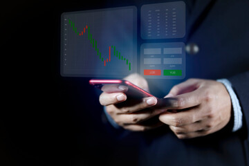 Business finance technology and investment concept. Stock Market Investments Funds and Digital Assets. businessman analyzing forex trading graph financial data. Business finance background.