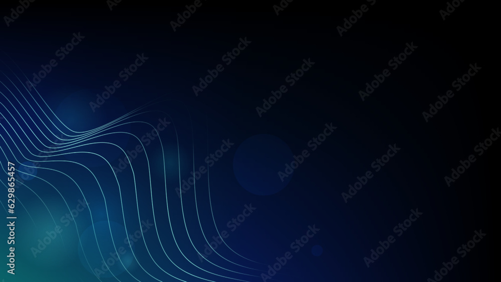 Poster abstract deep blue wavy lines background with bokeh lights