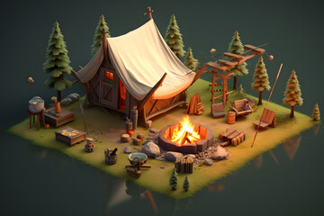 3d small camp Made with Generative AI