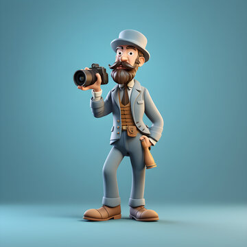 illustration of photographer in the style of worked 3d clay play dough on a blue background 