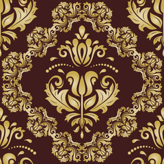 Classic seamless vector pattern. Damask orient ornament. Classic vintage background. Orient brown and golden pattern for fabric, wallpapers and packaging