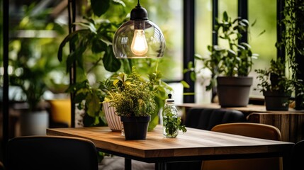 lamp above tables plants green natural, generative ai