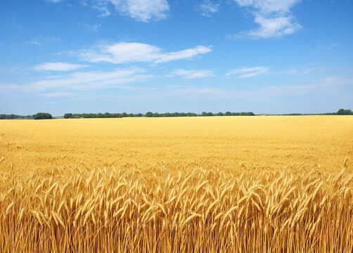 Field with wheat. Blue sky. Road