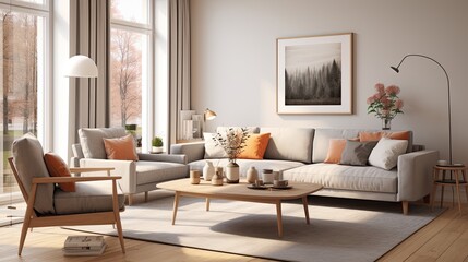 Fototapeta na wymiar livingroom interior scandinavian style rendering, generative ai