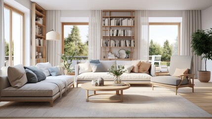 livingroom interior scandinavian style rendering, generative ai