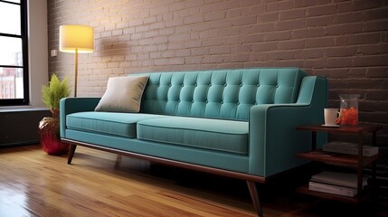 room mid century elegant sofa side, generative ai