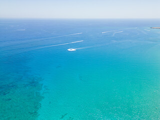 Cyprus, Protaras city, fun motorboat on crystal clear water