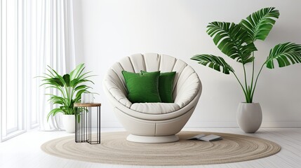 white interior kale green chair rug, generative ai