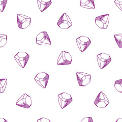Diamond gemstone seamless pattern. Hand drawn jewels repeat vector background. Geo print for apparel, wallpaper
